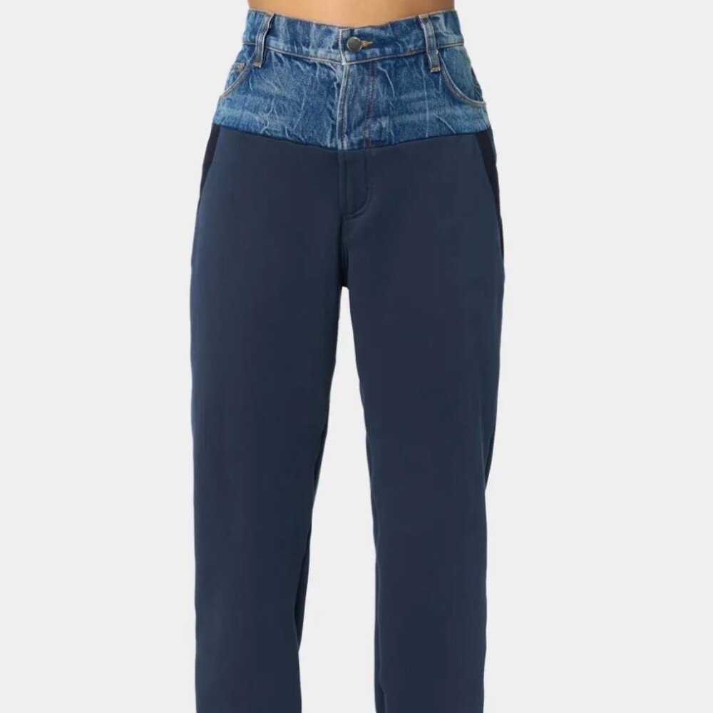 AMIRI Hybrid Denim Panel Jogger Sweatpants Navy Blue